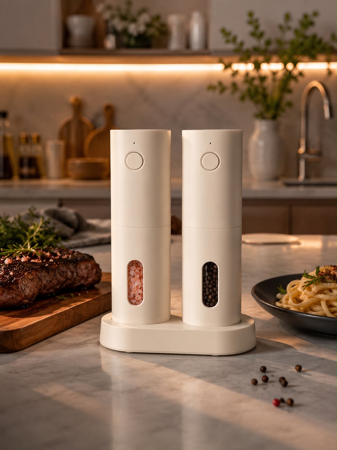 Electric Salt and Pepper Grinder Set with Charging Base & LED Light