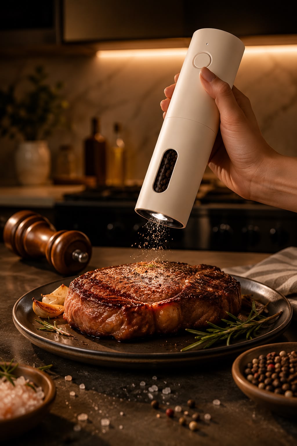 Electric Salt and Pepper Grinder Set with Charging Base & LED Light